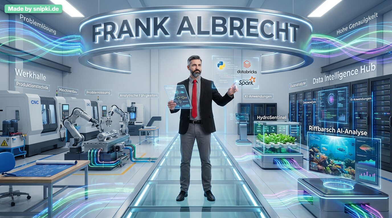 Illustration von Frank Albrecht als Digitalisierungs-Experte: Verbindung von Industrie-Maschinen und digitalen IoT-Projekten als technischer Problemlöser